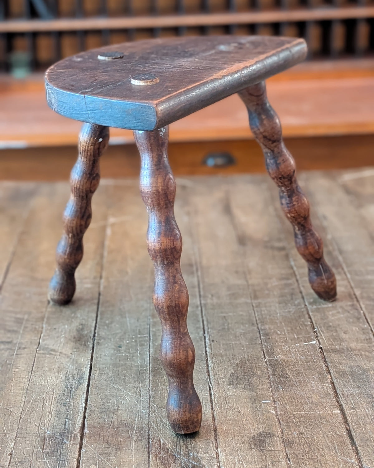 Antique Demi-Lune Bobbin Three Legged Stool