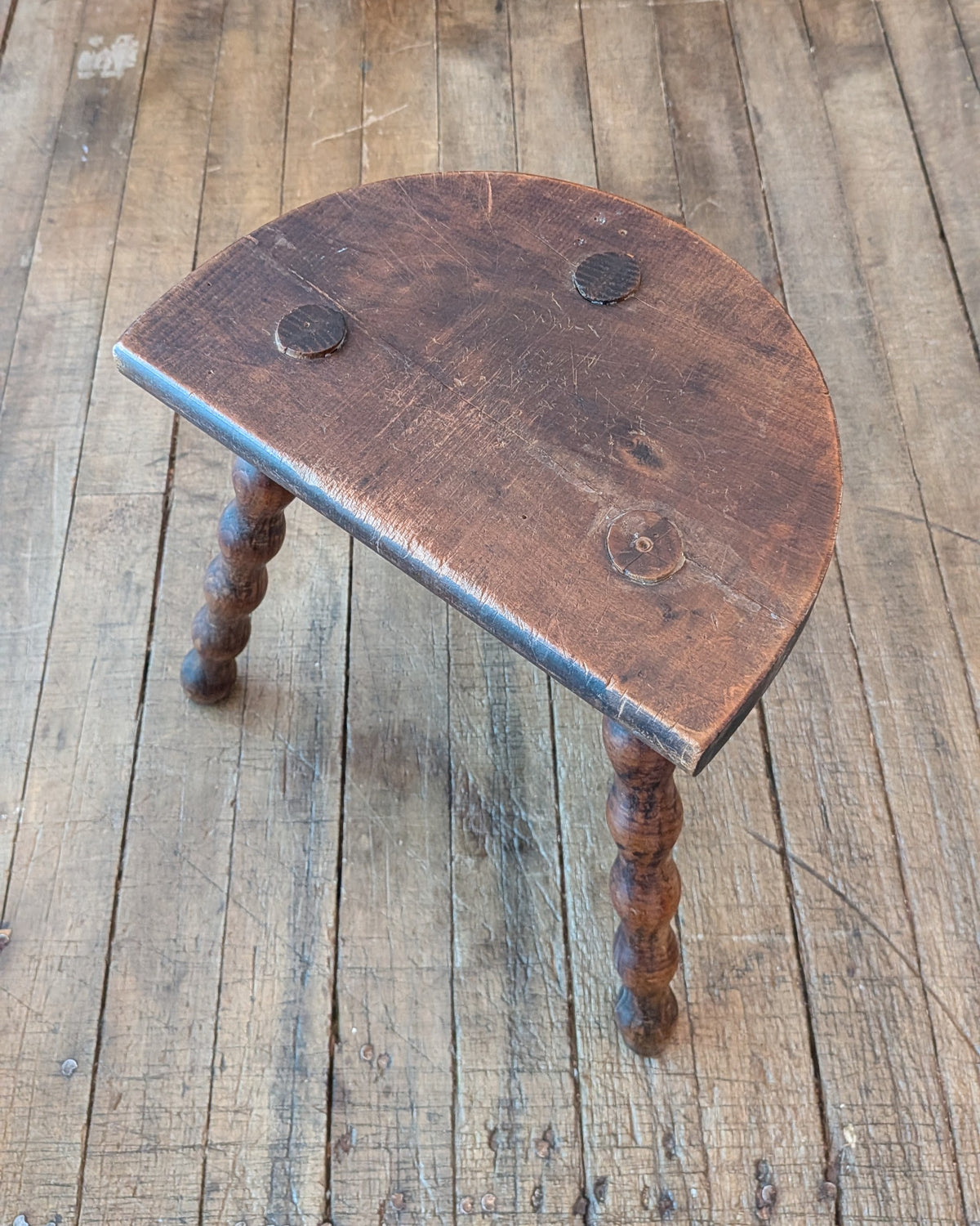 Antique Demi-Lune Bobbin Three Legged Stool