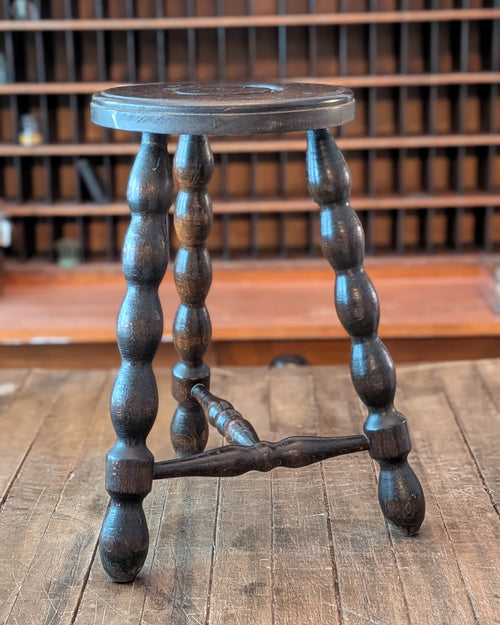 Antique Bobbin-Style Three-Legged Stool with T Stretcher