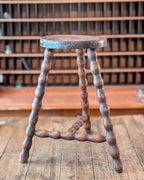 Antique Bobbin-Style Three-Legged Stool with T Stretcher