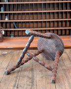 Antique Bobbin-Style Three-Legged Stool with T Stretcher
