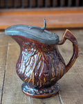 19th-Century "Treacle" or Rockingham-Glazed Hunt Scene Pitcher with Pewter Hinged Lid
