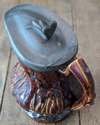 19th-Century "Treacle" or Rockingham-Glazed Hunt Scene Pitcher with Pewter Hinged Lid