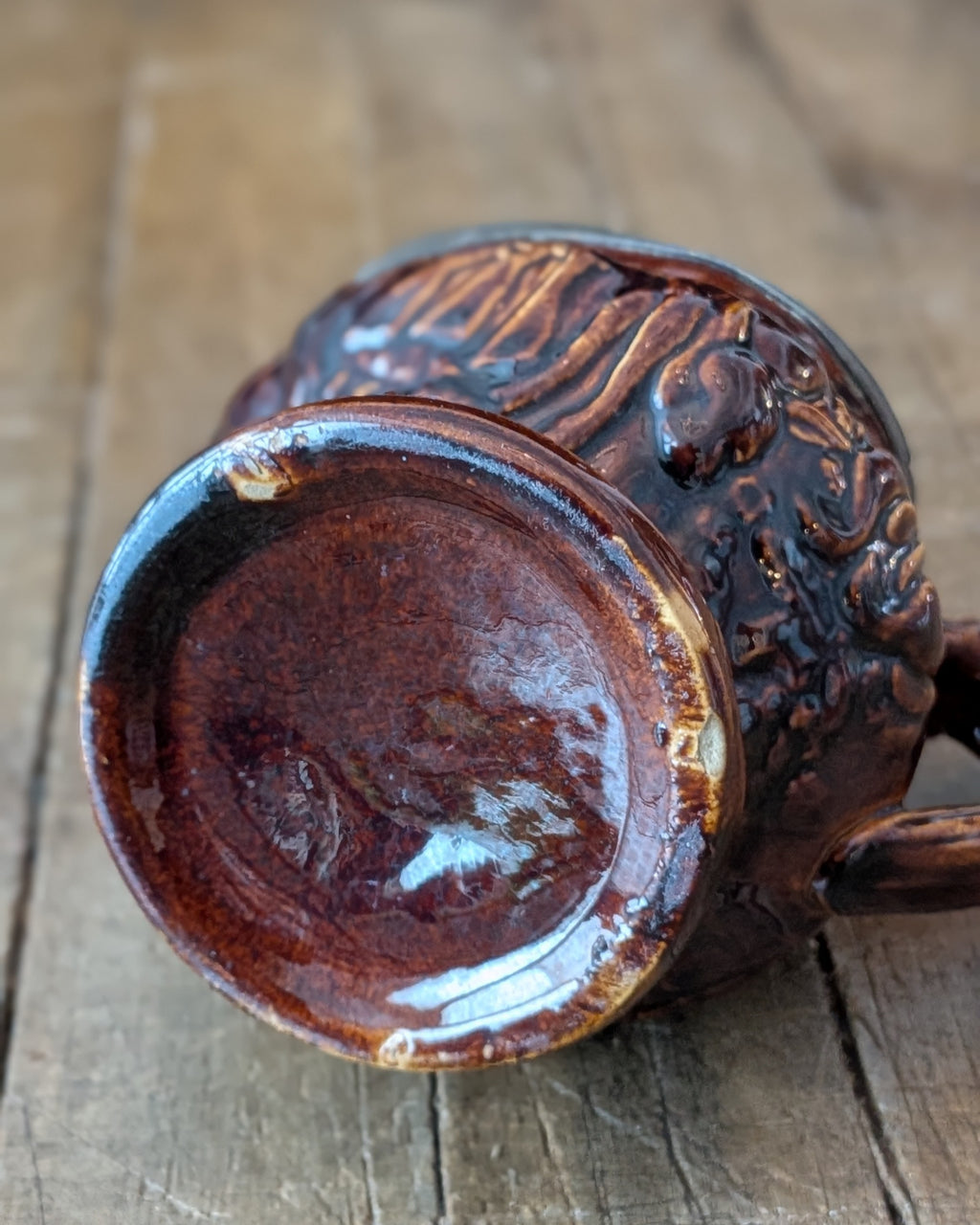 19th-Century "Treacle" or Rockingham-Glazed Hunt Scene Pitcher with Pewter Hinged Lid