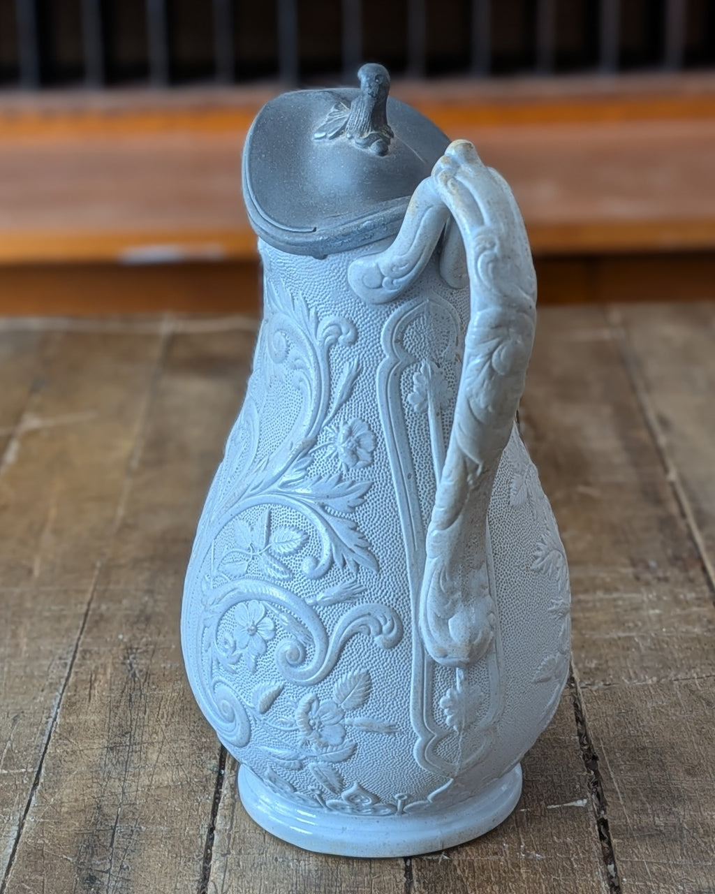 William Brownfield Parian Ware Jug with Pewter Hinged Lid, c1850-1871
