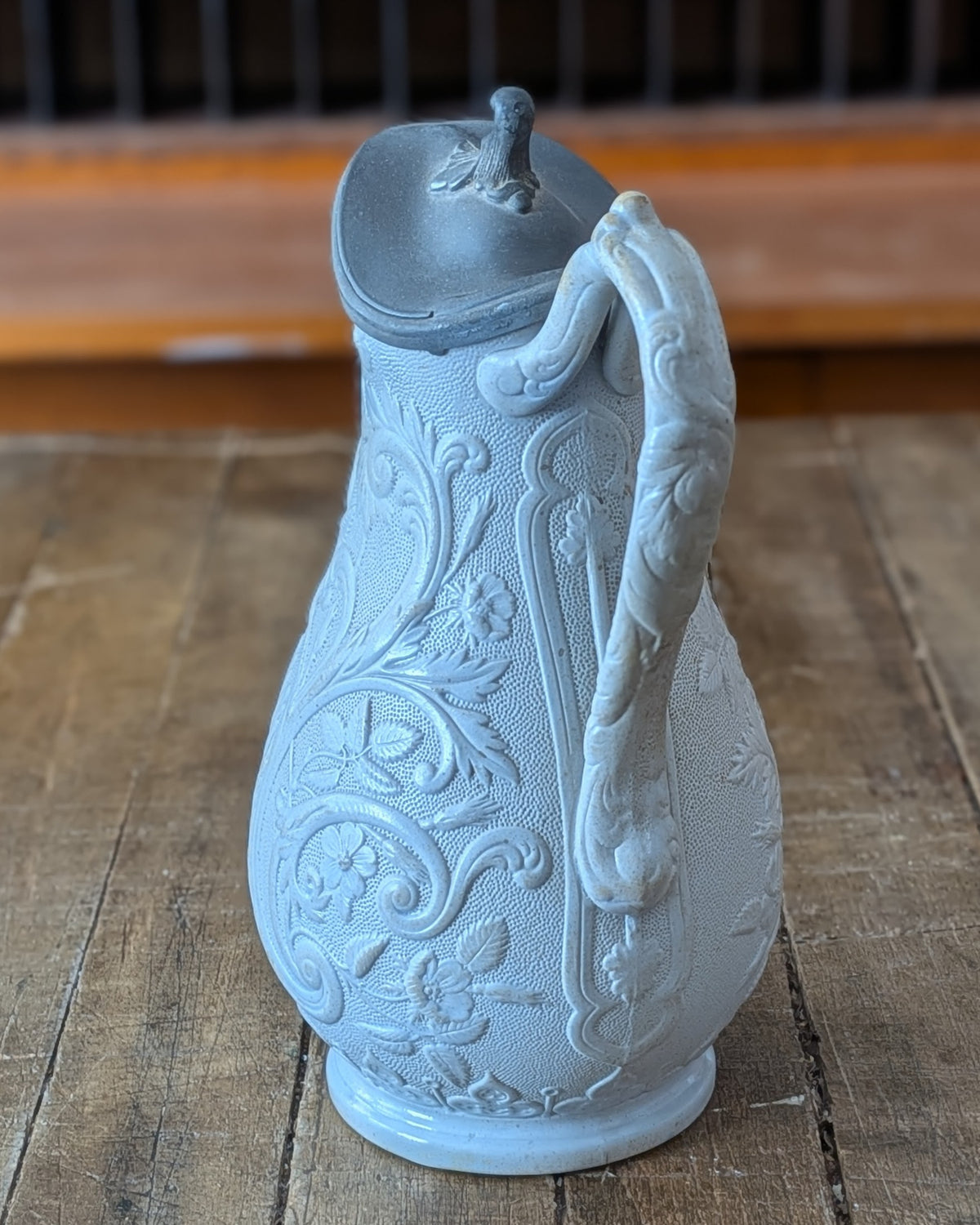 William Brownfield Parian Ware Jug with Pewter Hinged Lid, c1850-1871