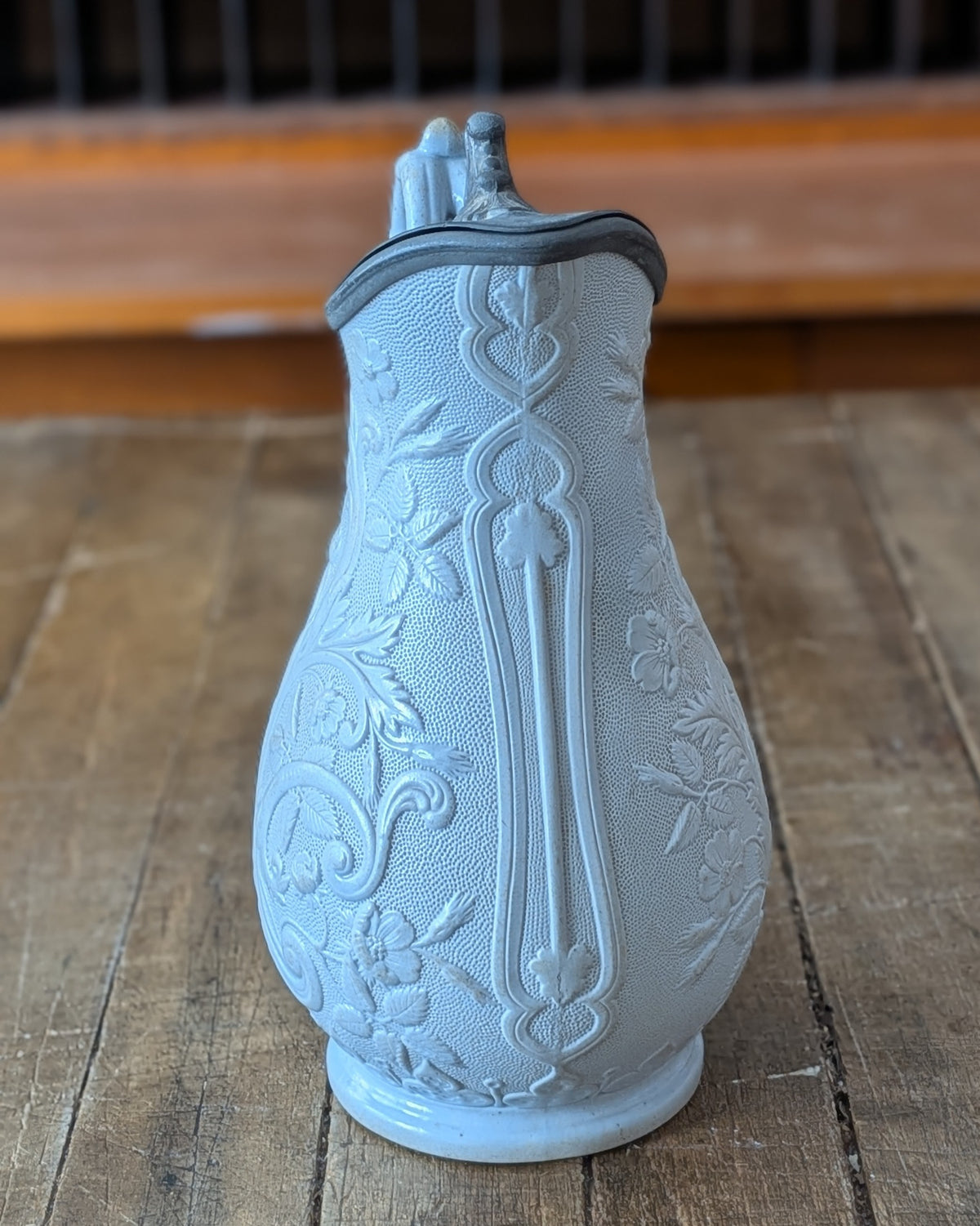 William Brownfield Parian Ware Jug with Pewter Hinged Lid, c1850-1871